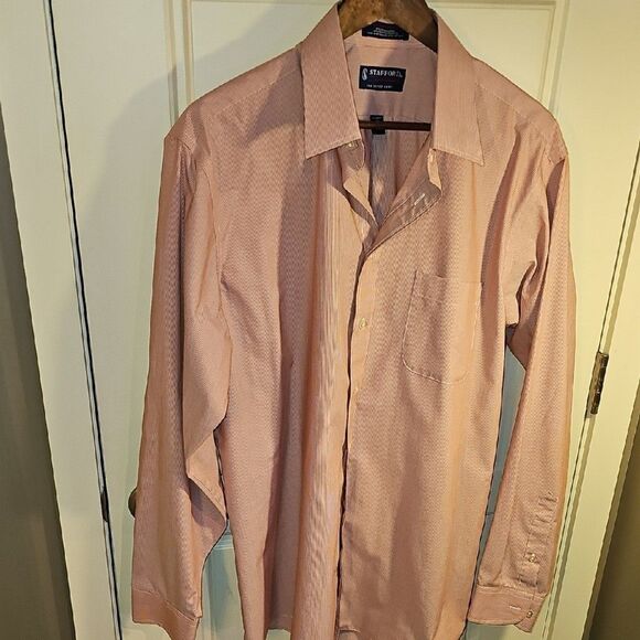 Stafford Other - Stafford-Men's Red Striped Casual Button Down Shirt SIZE 17(36-37L)